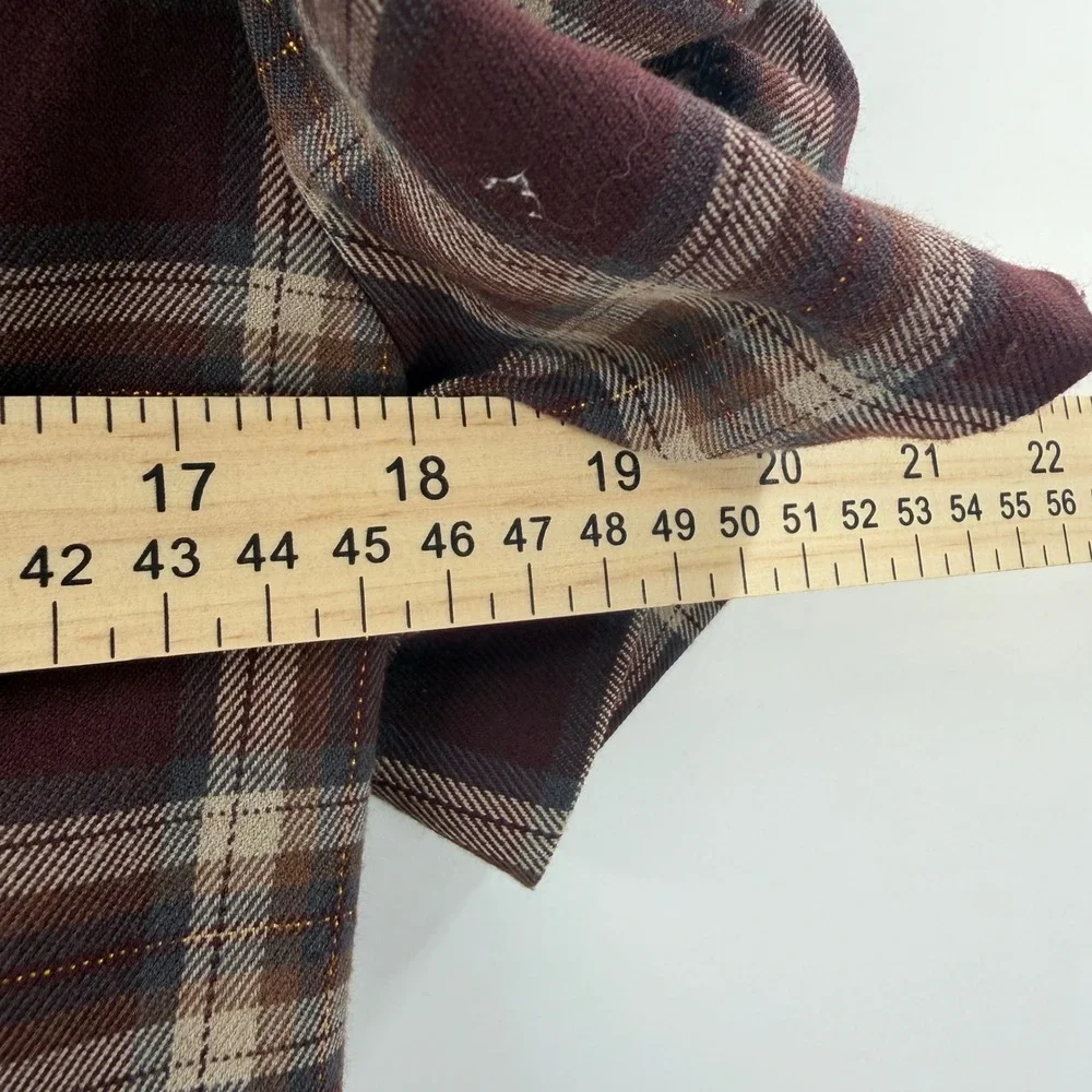 Stooshy Womens Plaid Y2K Short Sleeve Blazer Burgundy Brown Metallic Gold Large - Picture 5 of 12